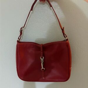 Vintage Coach Red Leather Shoulder Bag with Silver Hardware
